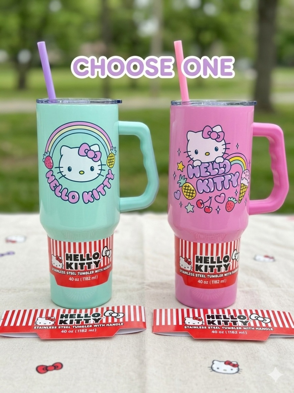 Hello Kitty Mint Green Travel Tumbler with Pink Straw
